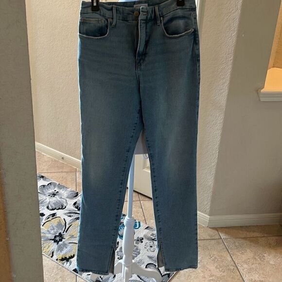 Good American Women's 8/29 Split Hem Straight Leg Jeans light Wash Denim Stretch - Picture 1 of 8